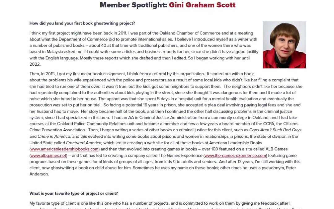 Association of Ghostwriters Spotlight: Gini Graham Scott